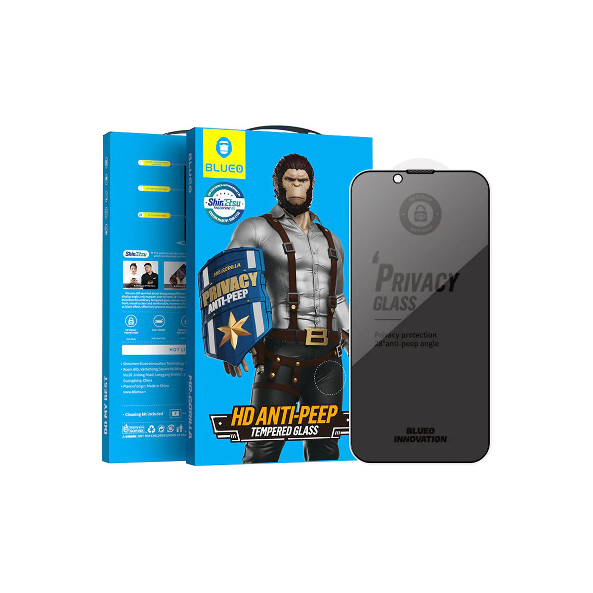 Защитное стекло 2.5D BlueO Full Cover Anti-Peep для Apple iPhone 15 Pro (6.1") (Черный)